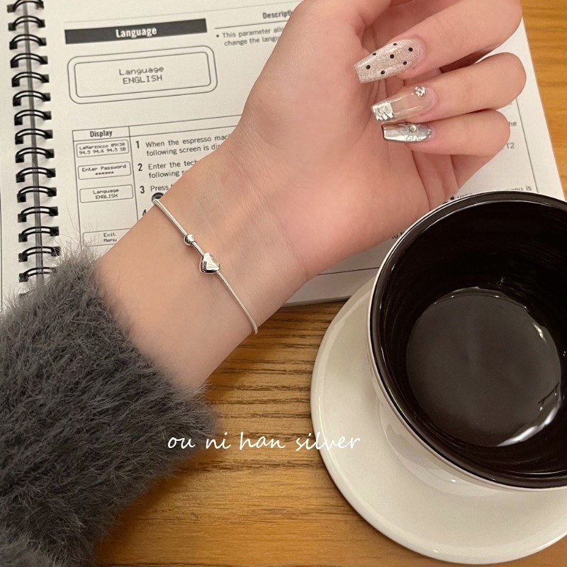 lulu 韩国S925纯银爱心小圆珠手链女ins风小众设计简约百搭圆蛇链