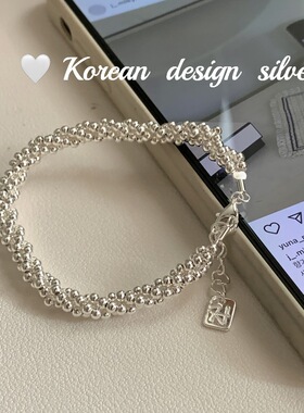 韩国手工S925纯银简约三股圆珠链条缠绕手链 女ins小众冷淡手饰品