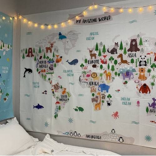 卡通动物地图免打孔挂布
