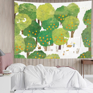 美式田园小清新风景背景布卧室床头装饰壁画布墙上挂毯租房改造