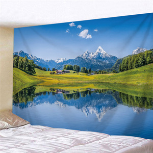 山水湖面超大背景布床头卧室墙面装饰挂毯房间布置风景直播壁画布