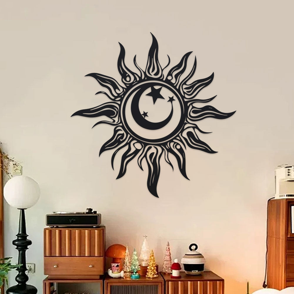 金属铁艺太阳月亮悬挂墙饰剪影艺术金属工艺墙面背景装饰壁挂户外