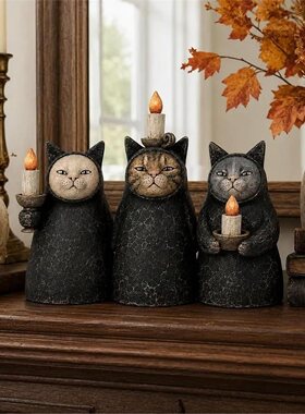 复古做旧黑猫独台桌面装饰摆件