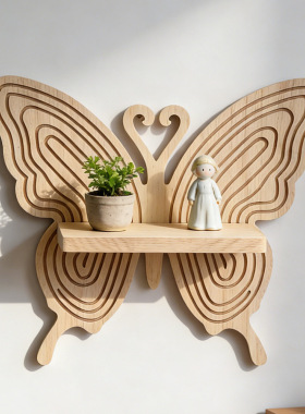 北欧壁挂式蝴蝶木质置物架背景
