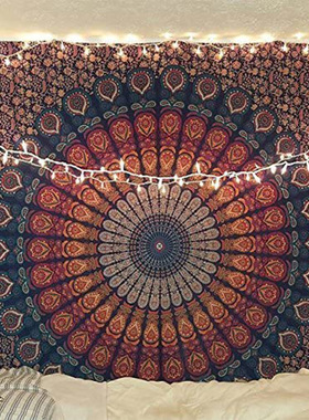 印度mandala曼陀罗孔雀花墙面装饰挂毯床头卧室瑜伽超大背景挂布