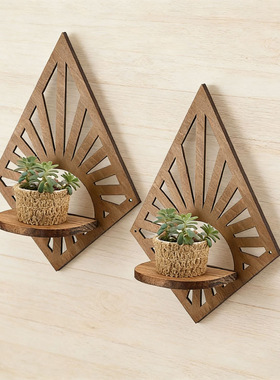 木质钻石造型隔板置物架背景装饰