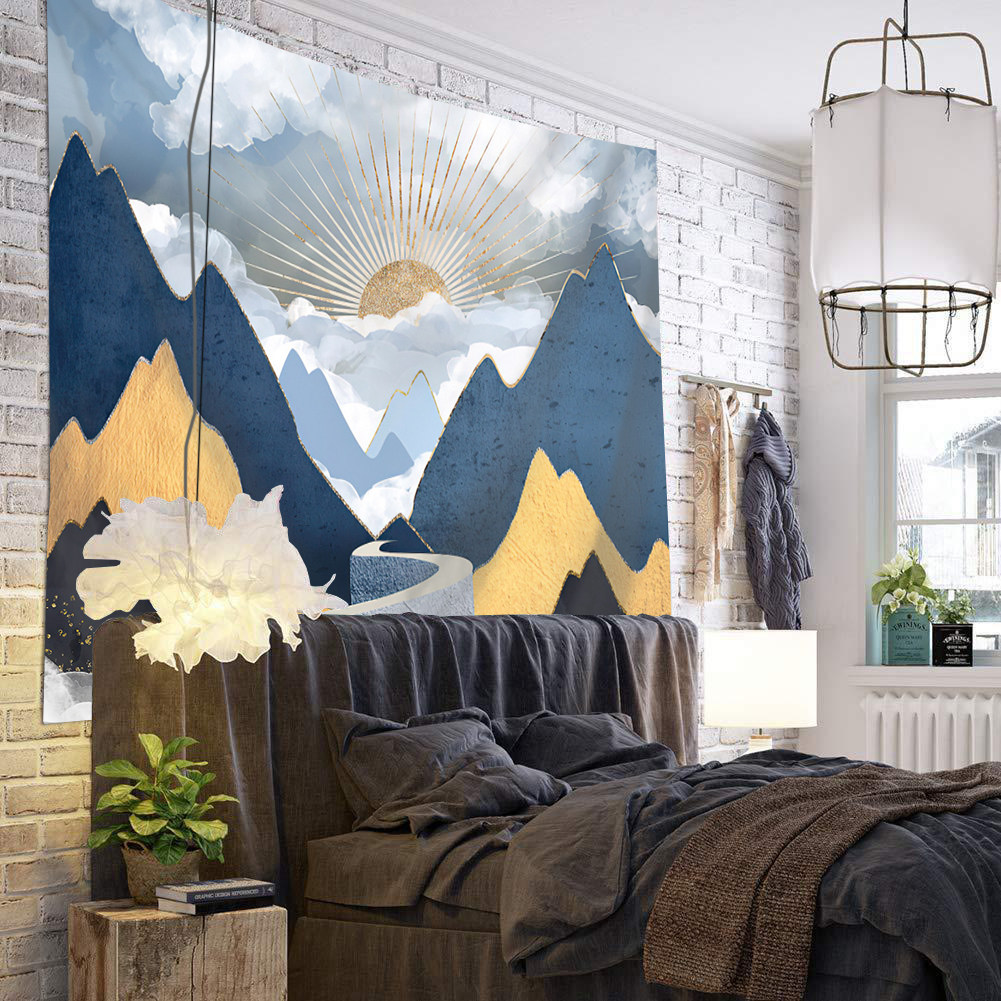 北欧ins山川河流油画墙壁装饰挂毯房间改造床头卧室超大背景布帘