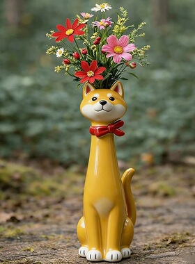可爱小狗狗花瓶摆件桌面装饰插花