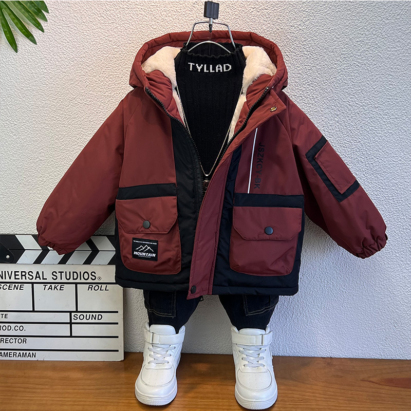 儿童冬季棉衣连帽派克服