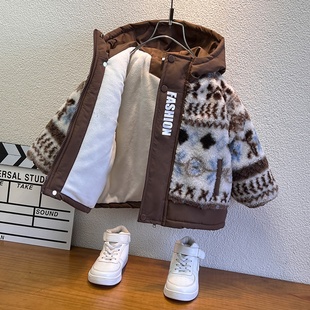 儿童羊羔绒外套男孩冬装2025新款男童衣服冬季洋气加厚宝宝毛毛衣