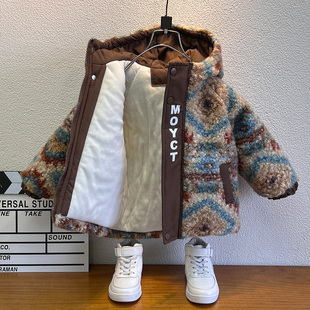 童装男童美拉德加绒毛毛衣2025新款冬装洋气宝宝棉衣儿童加厚棉服