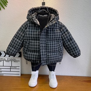 男童棉服冬季2025新款加厚儿童加绒外套洋气宝宝衣服男孩格子棉衣