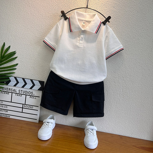 男童polo衫夏季小学生校服纯棉白色短袖t恤套装班服幼儿园服上衣
