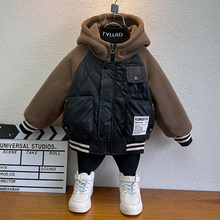 男童棉服冬季加绒洋气宝宝棉衣外套时髦童装秋冬装男孩皮衣小棉袄