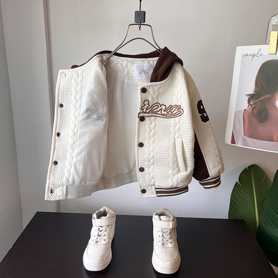 男童外套春秋季2025新款春装刺绣连帽棒球开衫儿童装时髦卫衣男孩