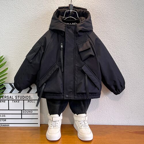 儿童棉服加绒加厚中大童男童夹棉外套冬装二棉男孩派克服2025新款