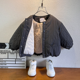 男童加绒外套秋冬装2025新款冬季小童宝宝棉内胆保暖儿童棉服加厚