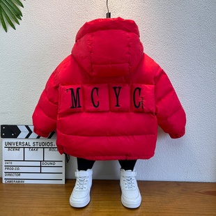 90白鸭绒红色羽绒服男童2025新款儿童男孩高充绒量宝宝防寒衣服