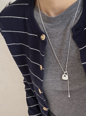 拉丝钱袋吊坠项链ins博主同款银色花朵长款抽拉毛衣链锁骨链高级