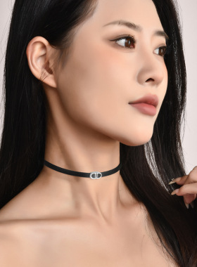牛皮双D纯欲字母项链小众设计高级感锁骨链颈链项圈黑色颈带饰品