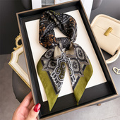 高级感人字纹棉麻感小丝巾方巾复古小众披肩装 饰领巾头巾女薄围巾