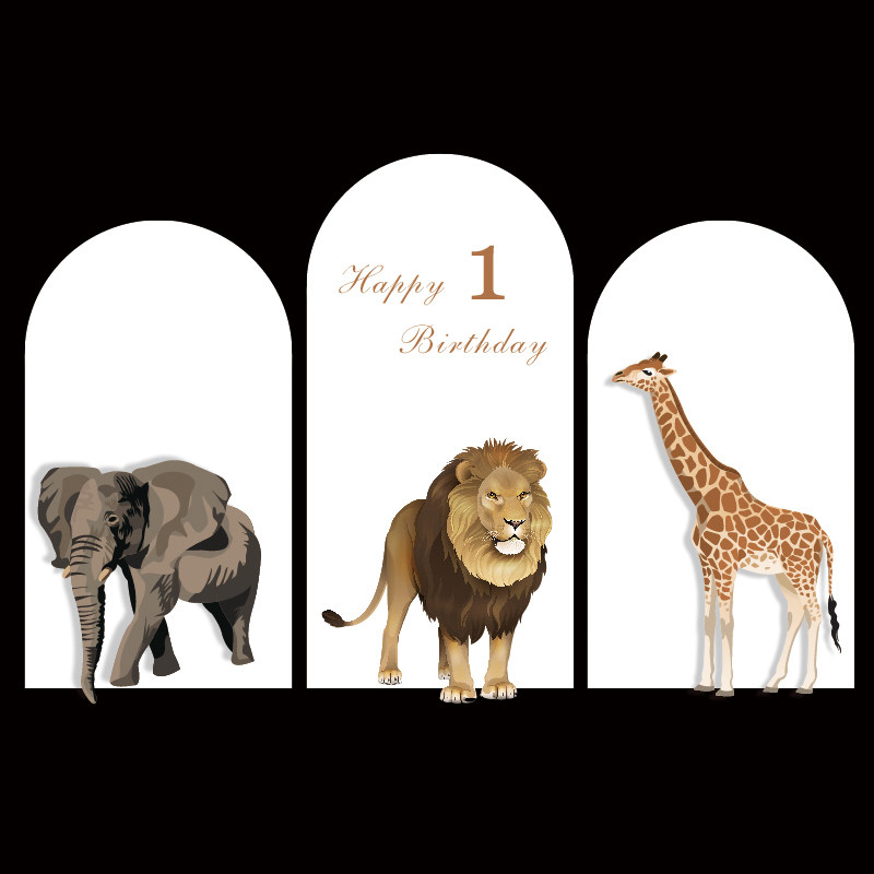 非洲卡通动物长颈鹿狮子素材婚庆背景板kt板定制宝宝周岁生日道具