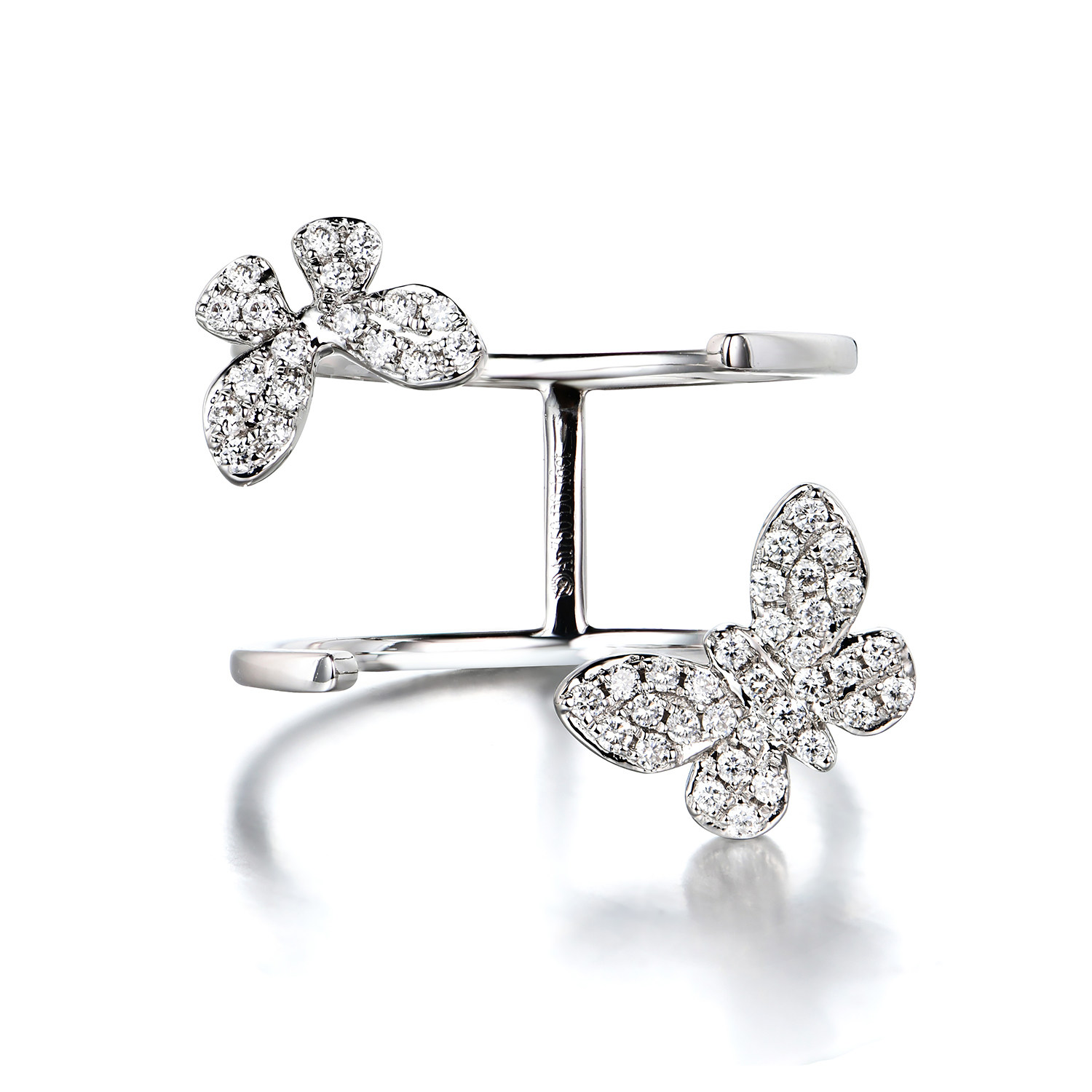 宝石矿工迷雾森林系列【蝴蝶精灵】 18k白金蝴蝶钻石戒指开口女戒