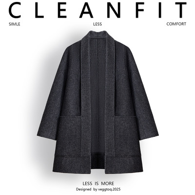 欧洲站2025双面呢大衣男羊毛西装毛呢男双排扣羊绒短款休闲外套潮