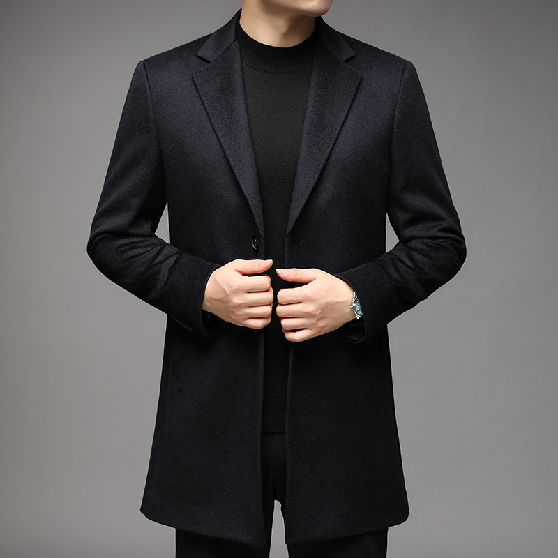 冬季新款大衣男士修身长款山羊绒休闲风衣男厚保暖外套男装批发