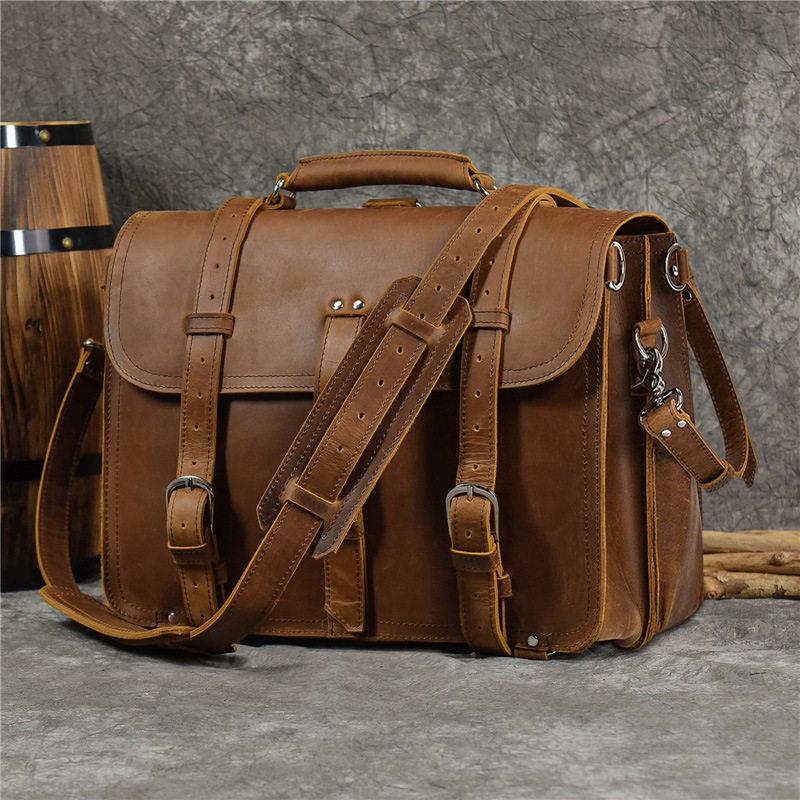 士手提包真皮商务公文包疯马皮双肩包头层牛皮多功能旅行包