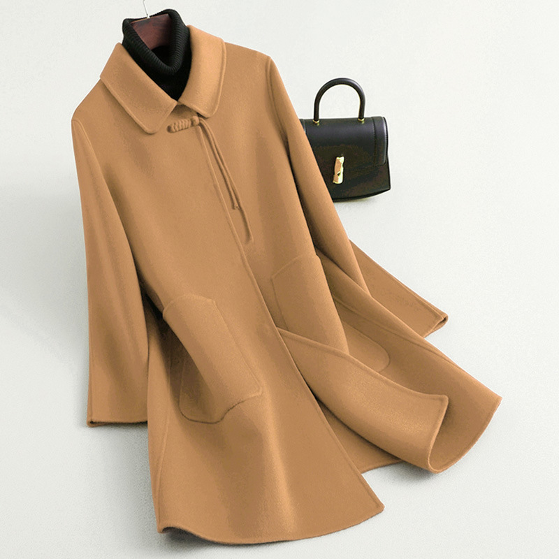 2025秋季新款简约大码女装双面羊毛大衣妈妈装红色大衣呢子外套女