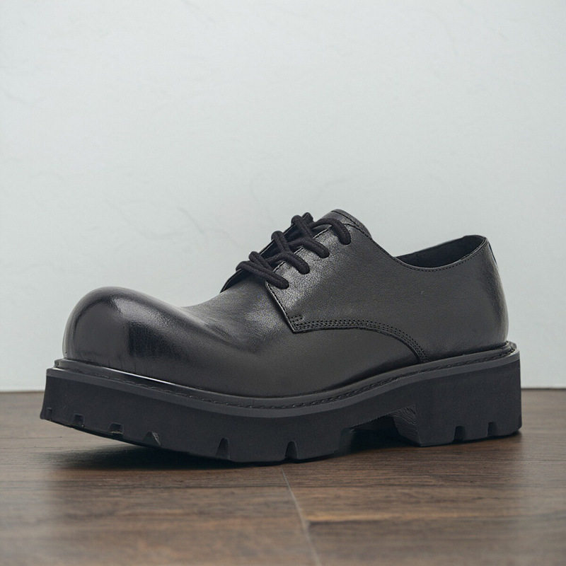 2025春季新款黑色男士德比鞋百搭潮鞋英伦风厚底增高大头皮鞋