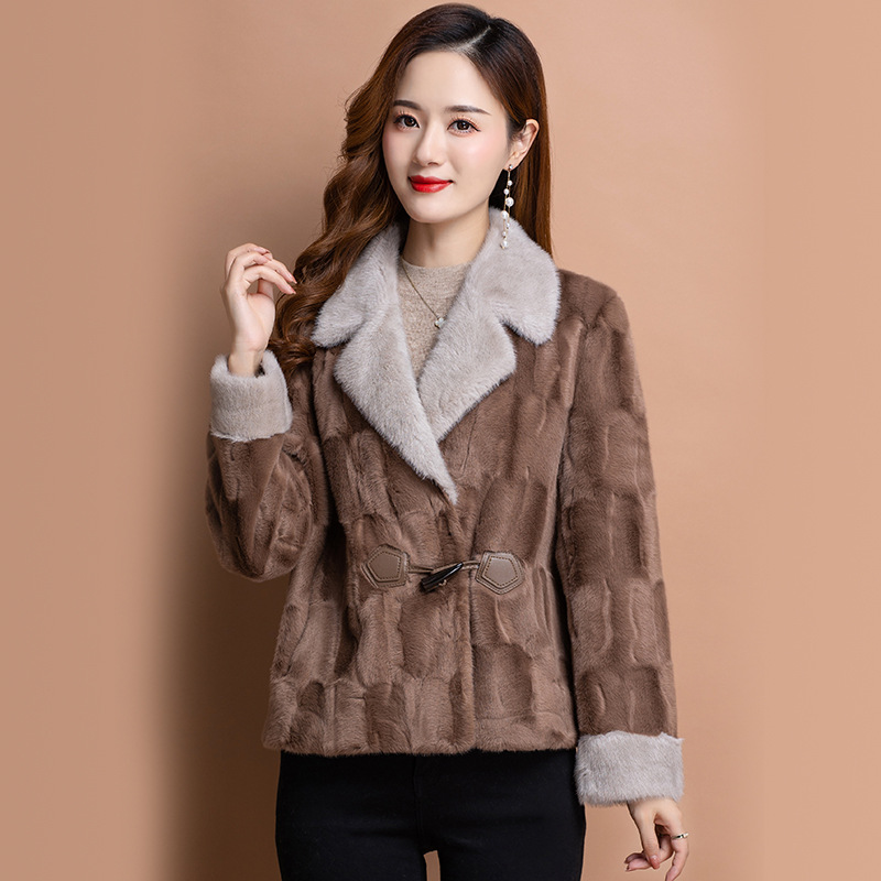 2024新款妈妈水貂毛貂绒皮草外套女冬装短款海宁貂皮大衣一件