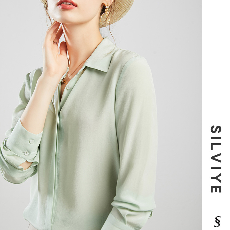 摩登简约100桑蚕丝真丝长袖衬衫女经典宽松百搭上衣通勤气质春秋