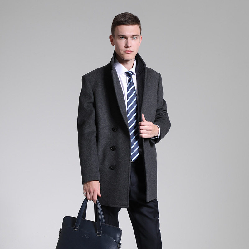 上海男士灰色短大衣时尚休闲外套商务西服款半双排扣风衣一件发