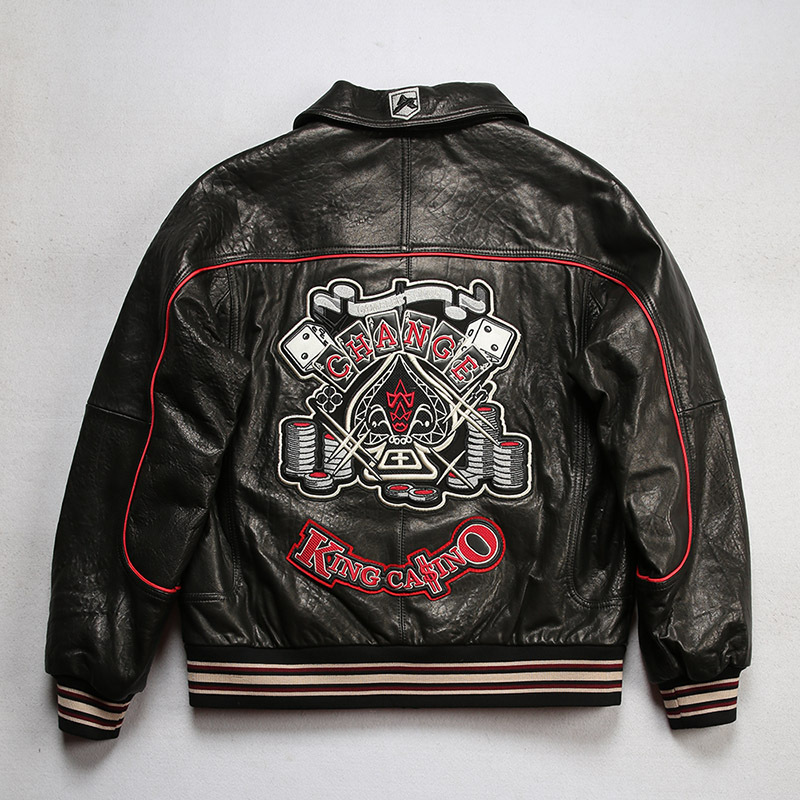 加肥加大码号宽松休闲飞行服真皮皮衣男士翻领新西兰绵羊皮夹克