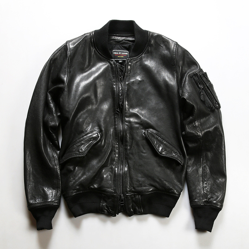 MA1夹克真皮皮衣男女日复古水洗植鞣头层绵羊皮棒球服