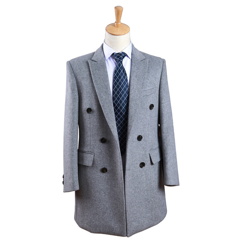 上海男士大衣羊毛羊绒风衣外套一件双排扣灰外套定制