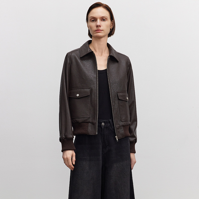 2025秋冬新款大码美拉德咖复古皮衣拉链夹克皮衣短款上衣女
