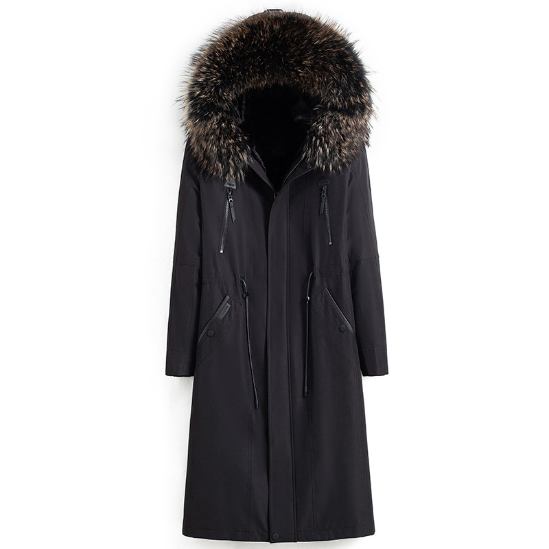 服男中长款冬新款整貂水貂胆加绒加厚皮毛一体外套男潮流帅气