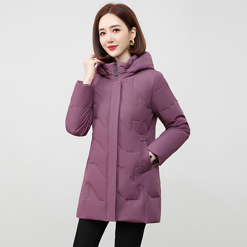羽绒服女中长款加厚保暖中老年时尚洋气白鸭绒大码妈妈装外套