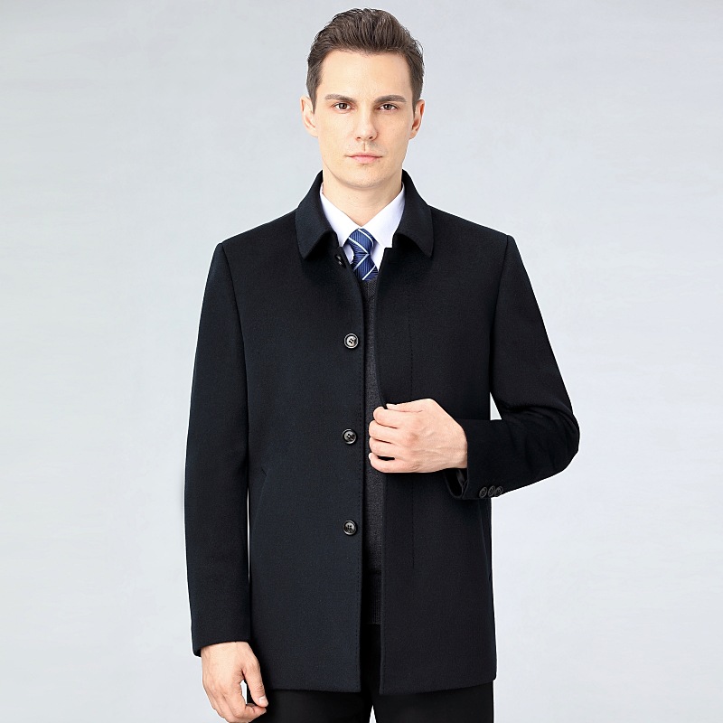 2025冬季新款中年男士羊绒大衣翻领休闲羊毛呢夹克外套爸爸装大码