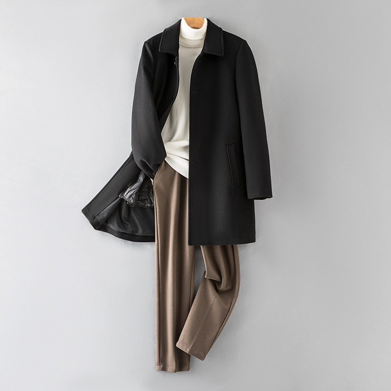 加厚保暖100%羊毛大衣男中长商务毛呢大衣脱卸羽绒内胆羊绒风衣