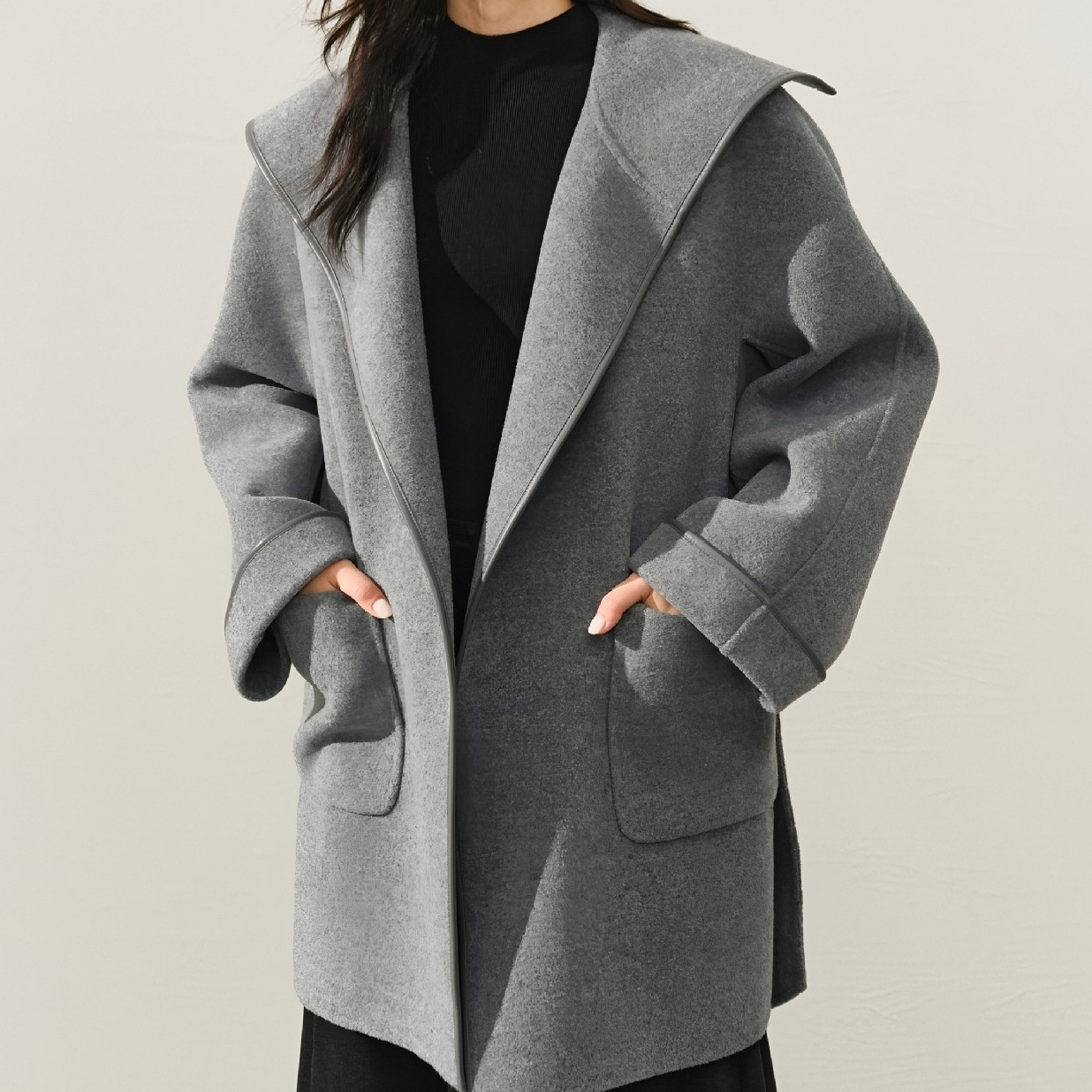 国内鸟家2025冬季新款女装宽松大翻领毛呢大衣外套女A1F414