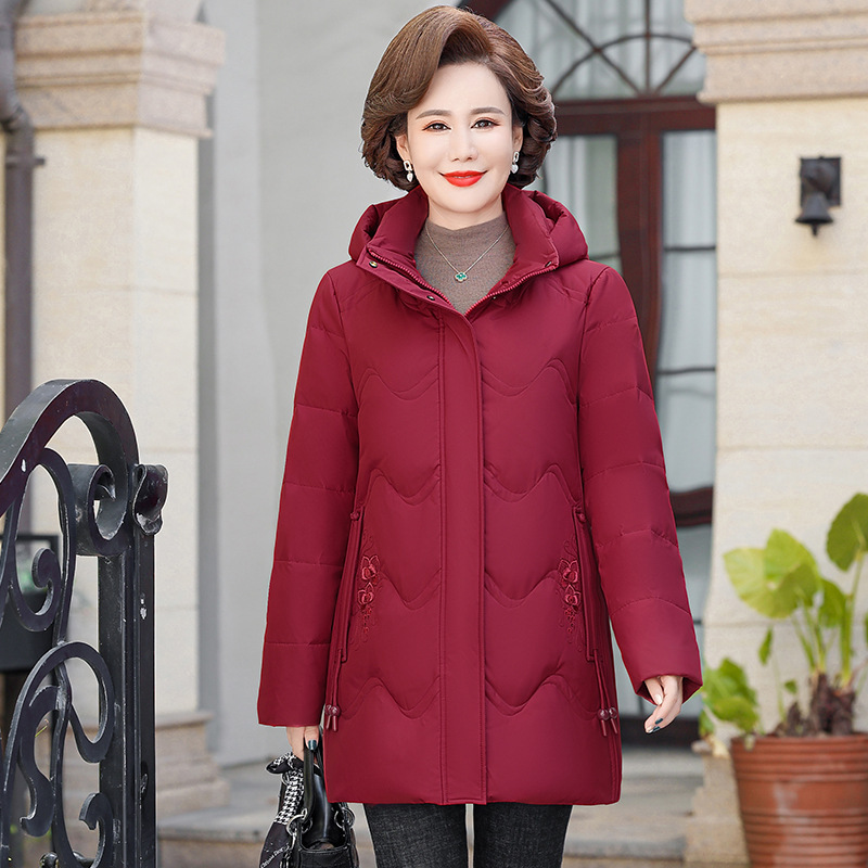 大羽绒服女中长款韩版修身大码加厚保暖冬季妈妈装白鸭绒外套