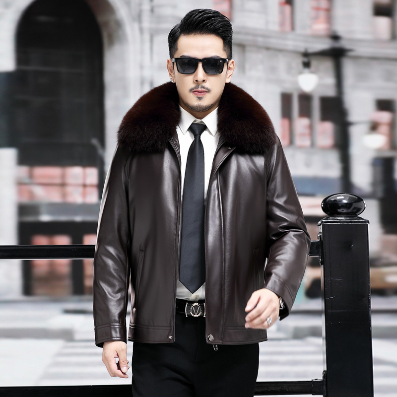真皮皮衣男绵羊皮冬季加绒加厚中老年爸爸装黄金貂内胆可拆卸外套