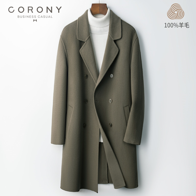 96 100%羊毛中长款92-98M双排扣双面尼大衣M-3XL