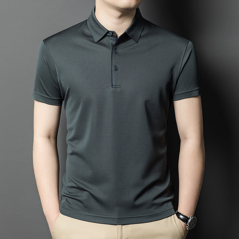 双面100%桑蚕丝短袖男士t恤衫 夏季新款中年商务休闲纯色真丝上衣