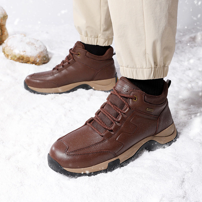 户外登山鞋男防水徒步靴高帮牛皮防滑耐磨雪地靴越野行山男鞋
