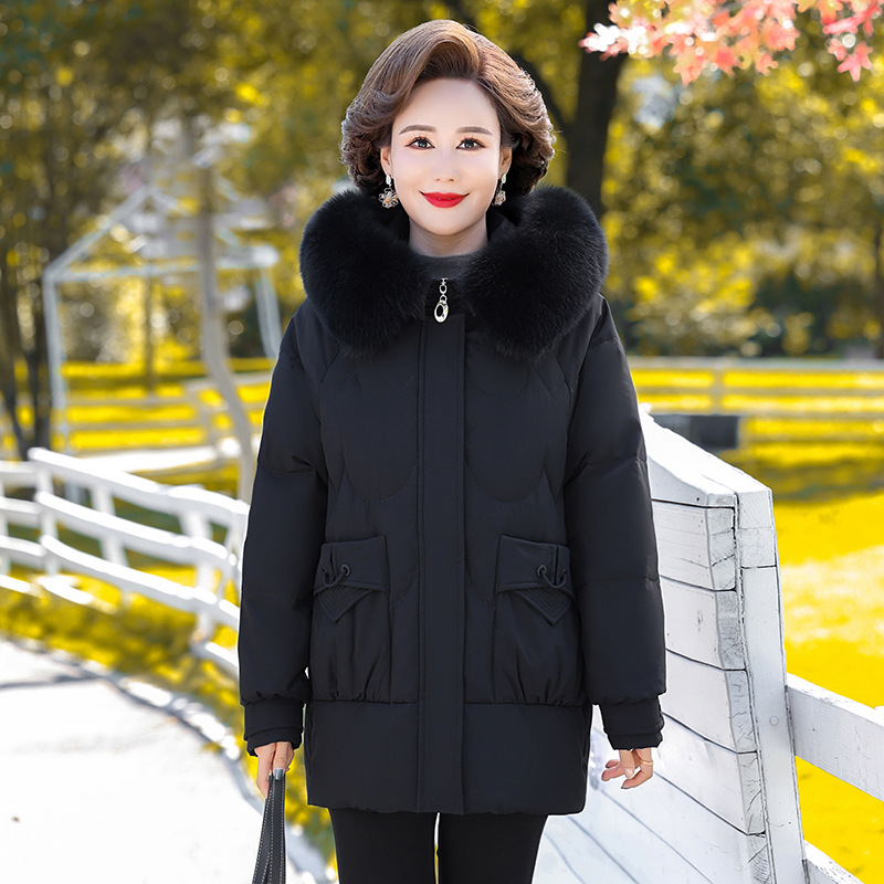 专柜2024妈妈加厚保暖中年羽绒服女小个子时尚洋气中长款冬季外套